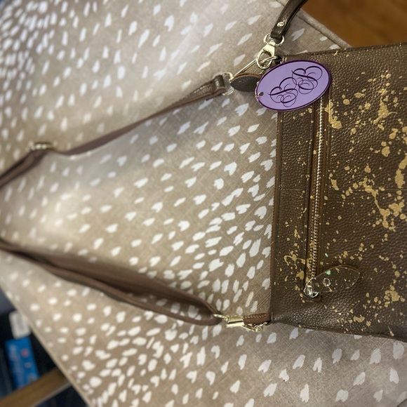 Gold and Coppered/Brown Glittered Leather Money Bag Crossbody by Anca Barbu - Picture 6 of 11